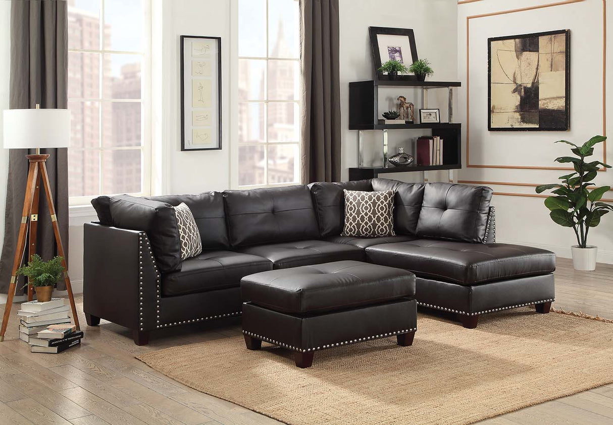 Acme - Laurissa Sectional Sofa 54405 Ebony Synthetic Leather