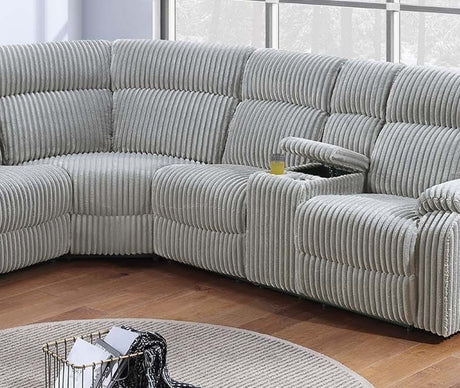 Sectional Sofa w Console Cup Holder 3pc Set Ash Color Luxurious Upholstered Fur Like Corduroy Living Room Couch Motion Reclining - sold by Home Elegance USA