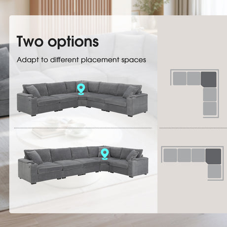 106' Convertible L Shaped Sectional Sofa,Corduroy Corner Couch with Armrest Storage,Cup Holders,USB Charger,Irregular Corner,Oversized Comfy Modular Sofa for Living Room,Apartment,2 Colors - sold by Home Elegance USA