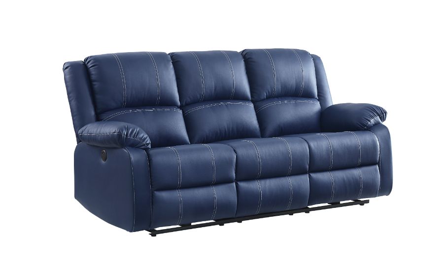 Acme - Zuriel Power Motion Sofa W/USB 54615 Blue Synthetic Leather