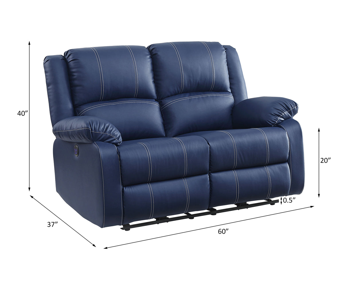 Acme - Zuriel Power Motion Loveseat W/USB 54616 Blue Synthetic Leather