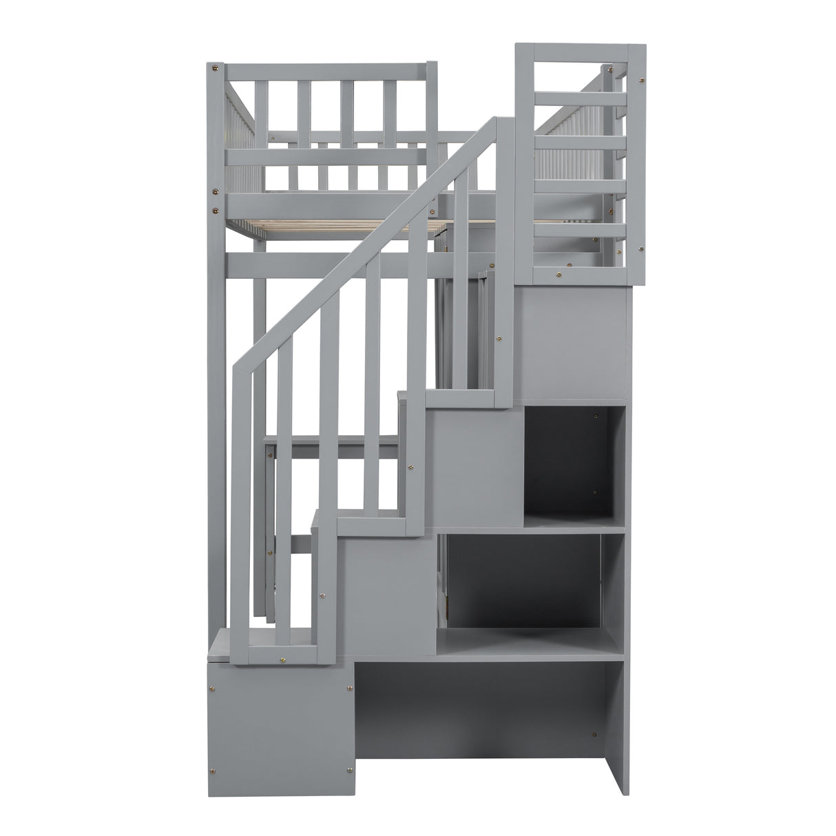 Twin size Loft Bed with Bookshelf,Drawers,Desk,and Wardrobe-Gray - Home Elegance USA