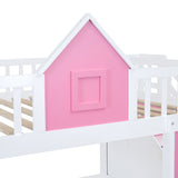 Full-Over-Full Bunk Bed with Changeable Table, Bunk Bed Turn into Upper Bed and Down Desk -Pink - Home Elegance USA