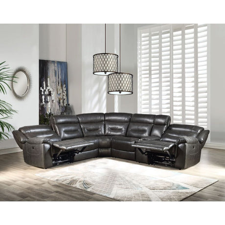 Acme - Imogen Power Motion Sectional Sofa W/USB 54810 Gray Leather-Aire