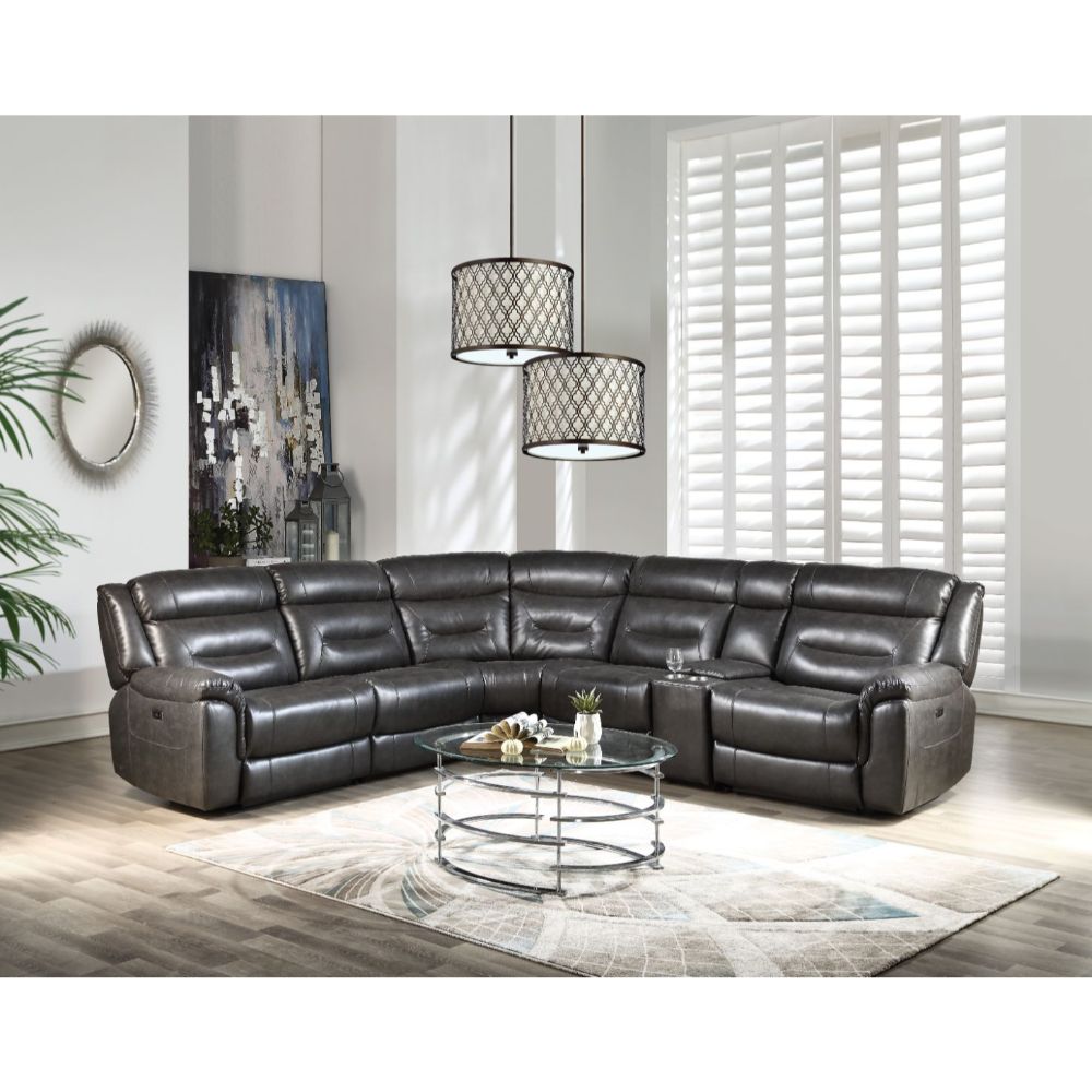 Acme - Imogen Power Motion Sectional Sofa W/USB 54810 Gray Leather-Aire