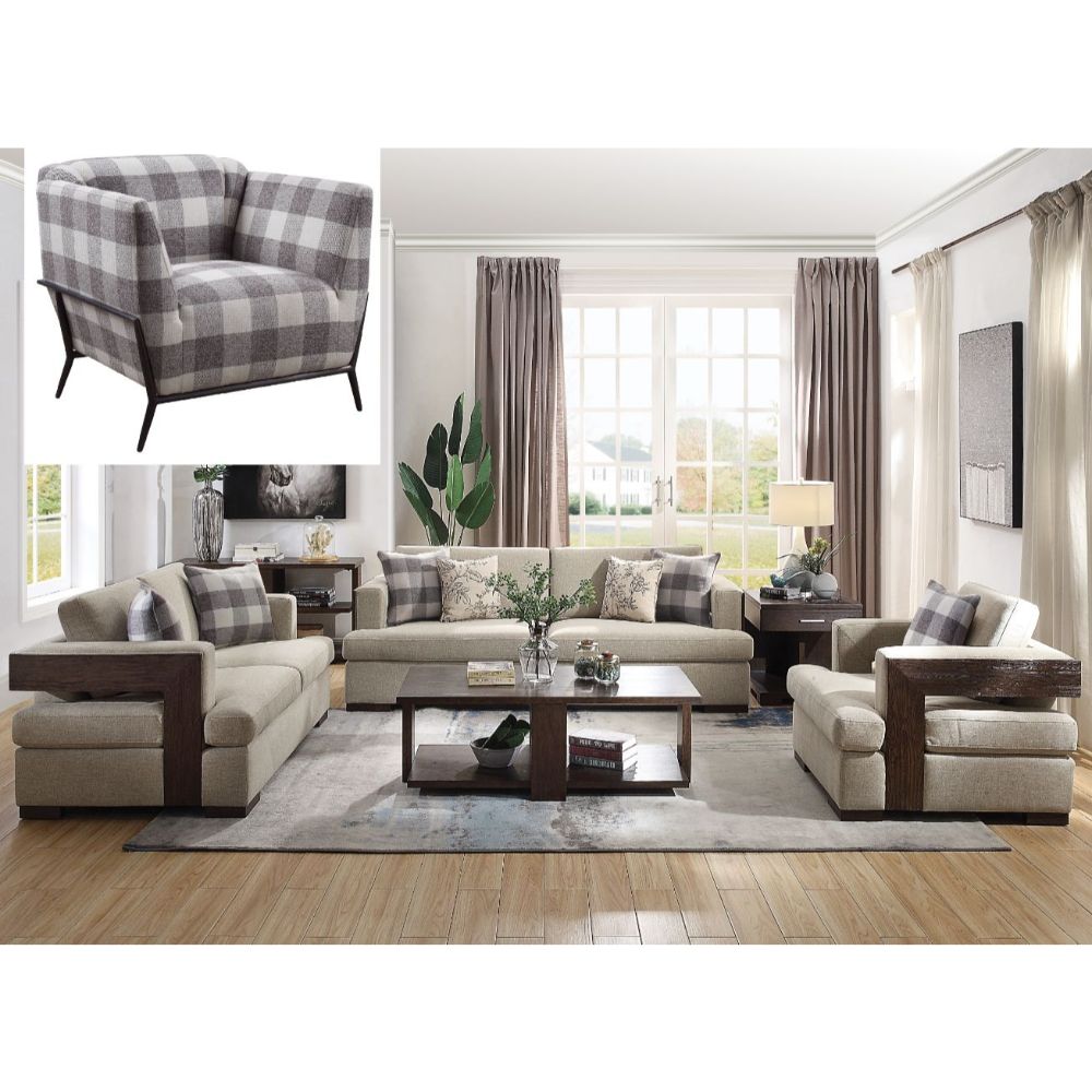 Acme - Niamey Sofa W/4 Pillows 54850 Fabric & Walnut Finish