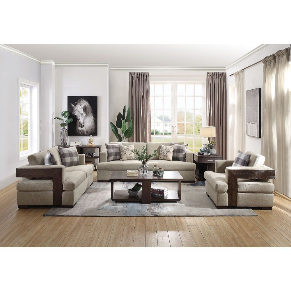 Acme - Niamey Sofa W/4 Pillows 54850 Fabric & Walnut Finish