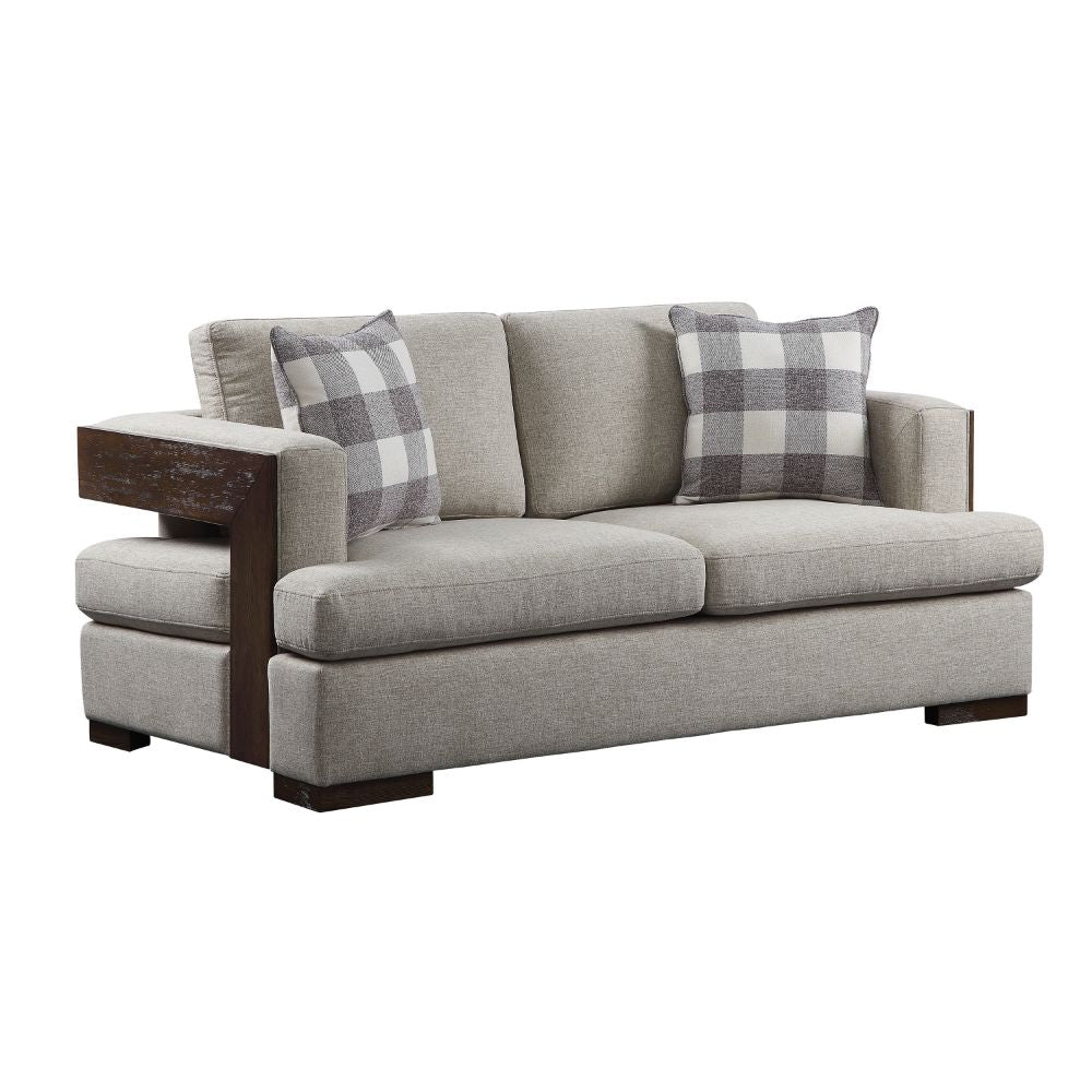 Acme - Niamey Loveseat W/2 Pillows 54851 Fabric & Walnut Finish