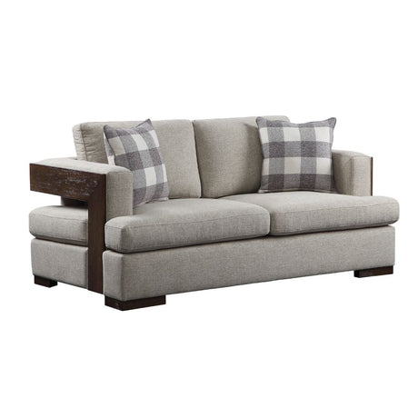 Acme - Niamey Loveseat W/2 Pillows 54851 Fabric & Walnut Finish