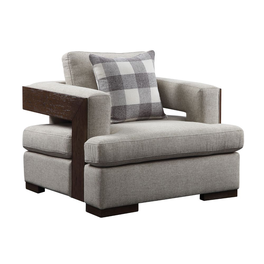 Acme - Niamey Chair W/Pillow 54852 Fabric & Walnut Finish