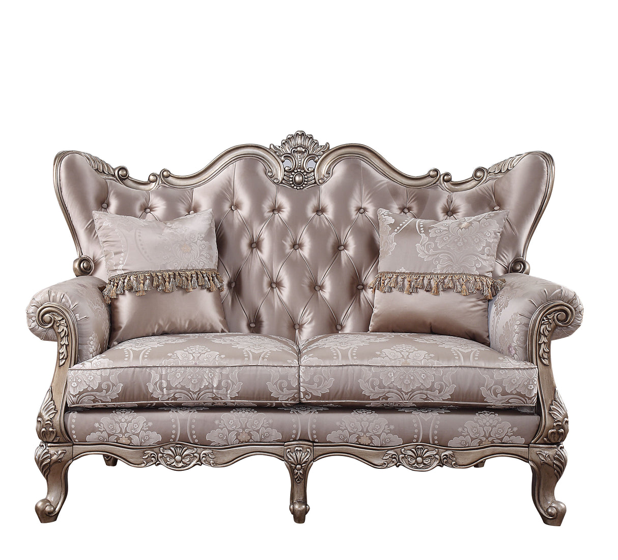 Acme - Jayceon Loveseat W/2 Pillows 54866 Fabric & Champagne Finish