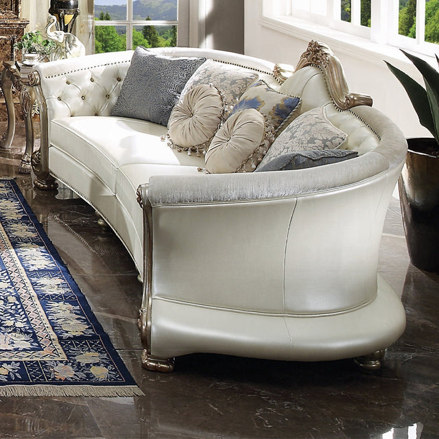Dresden II Sofa W/7 Pillows 54875 Pearl Synthetic Leather & Gold Patina Finish | Acme - Home Elegance USA