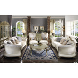 Acme - Dresden II Sofa W/7 Pillows 54875 Pearl Synthetic Leather & Gold Patina Finish