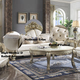 Dresden II Sofa W/7 Pillows 54875 Pearl Synthetic Leather & Gold Patina Finish | Acme - Home Elegance USA