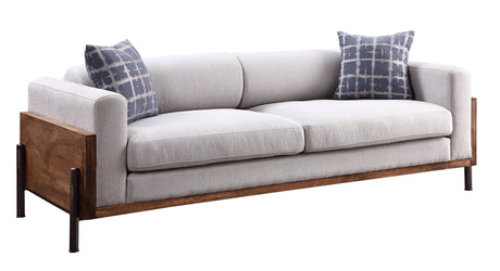 Acme - Pelton Sofa W/2 Pillows 54890 Fabric & Walnut Finish