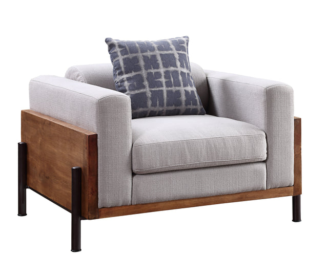 Acme - Pelton Chair W/Pillow 54892 Fabric & Walnut Finish