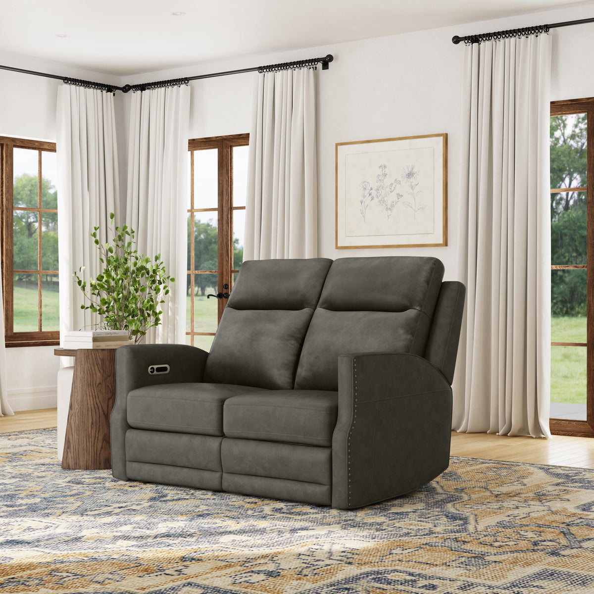 Maxwell Power Reclining Loveseat With Power Headrests And Lumbar - Cinder | Flexsteel