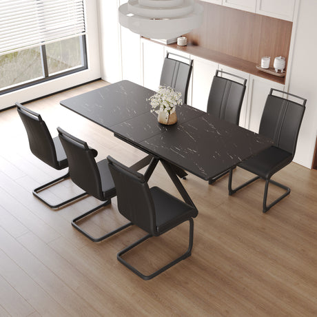 62.4' extendable 78.15' dining Table Set for 6-8 Person for Dining Room,C-shaped Tube Soft padded armless dining chair and Very large Dining Room Table Kitchen Table Chair Set with metal Legs - sold by Home Elegance USA