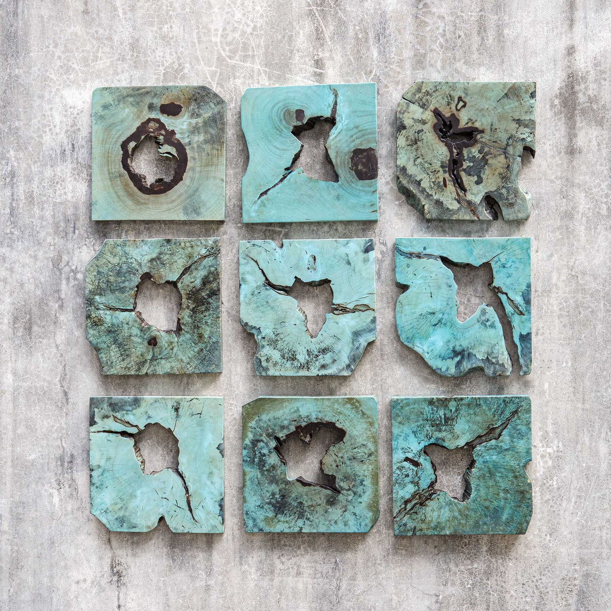 Bahati Wood Wall Decor (Set of 9) - Blue by Uttermost - View 4