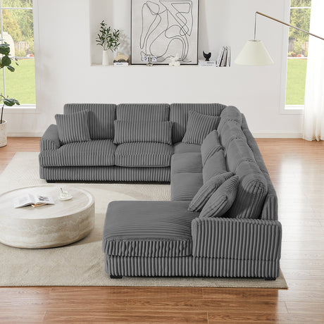 Modern Oversized U-shaped Sectional Sofa with Chaise Lounge in Dark Gray Corduroy, 129' - sold by Home Elegance USA