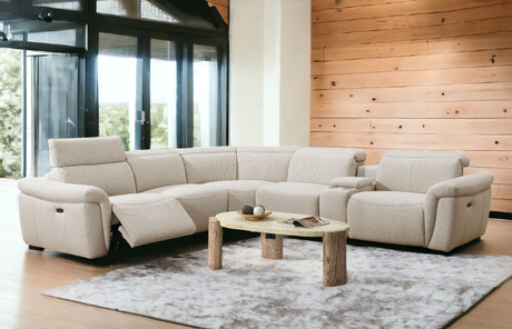 Dayana Beige Boucle Power Recliner Sectional Sofa for 5 People with Cupholder Console & Adjustable Headrest - sold by Home Elegance USA