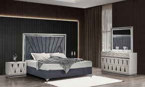 Lavita Modern & Contemporary Style 4 Pc King Upholstered Bedroom Set Made with Wood and Gold Accents in River Sand Grey (NJ Inventory)