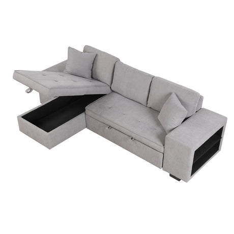 Modern Reversible L-Shape Pull Out Sleeper Sofa with Storage Chaise and Stools, Gray Linen, 104.5' - sold by Home Elegance USA