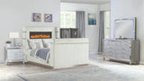 Lavish Modern Style 4 Pc Queen Bedroom Set Made with Fireplace in Headboard & TV stand in Footboard with Wood in Beige