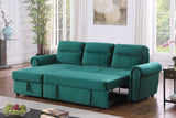 Ashton Green Velvet Fabric Reversible Sleeper Sectional Sofa Chaise | Home Elegance USA