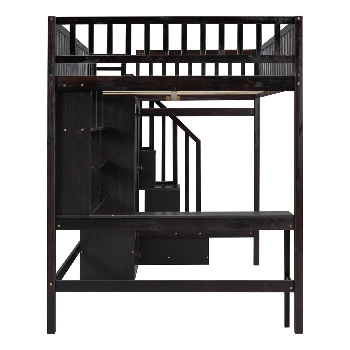 Full size Loft Bed with Bookshelf,Drawers,Desk,and Wardrobe-Espresso - Home Elegance USA