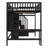 Full size Loft Bed with Bookshelf,Drawers,Desk,and Wardrobe-Espresso - Home Elegance USA