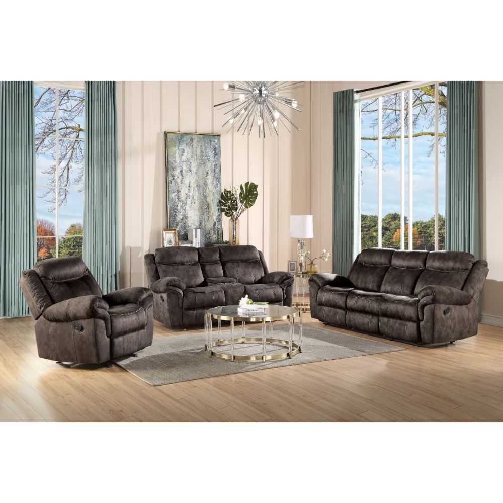 Acme - Zubaida Motion Sofa & Console W/USB 55020 Two Tone Chocolate Velvet