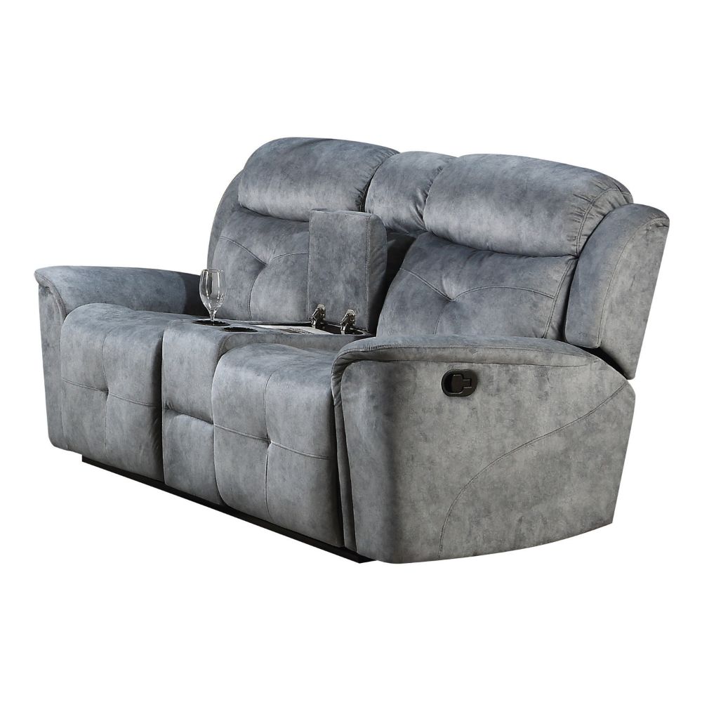 Acme - Mariana Motion Loveseat W/Console 55031 Silver Gray Fabric