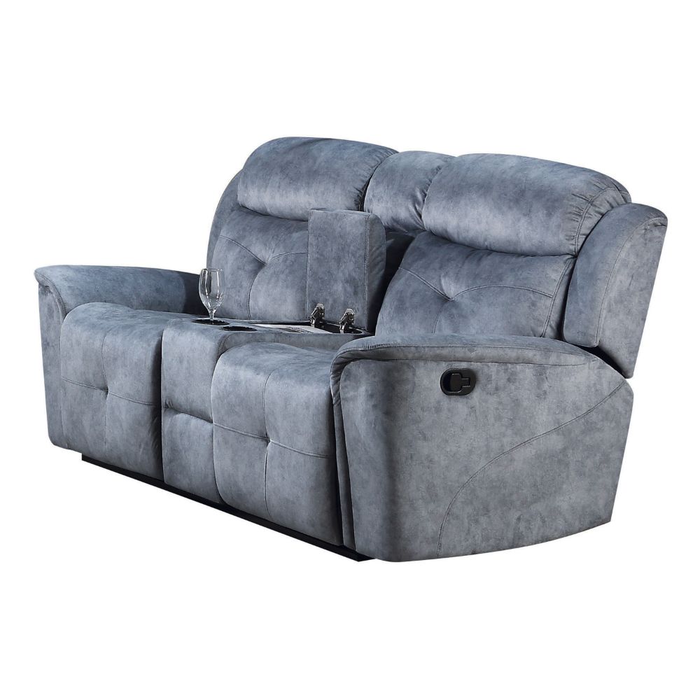 Acme - Mariana Motion Loveseat W/Console 55036 Silver Blue Fabric