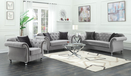 Frostine Upholstered Tufted Living Room Set Silver - 551161 - S3 - image - 1