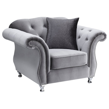 Frostine Upholstered Tufted Living Room Set Silver - 551161 - S3 - image - 6