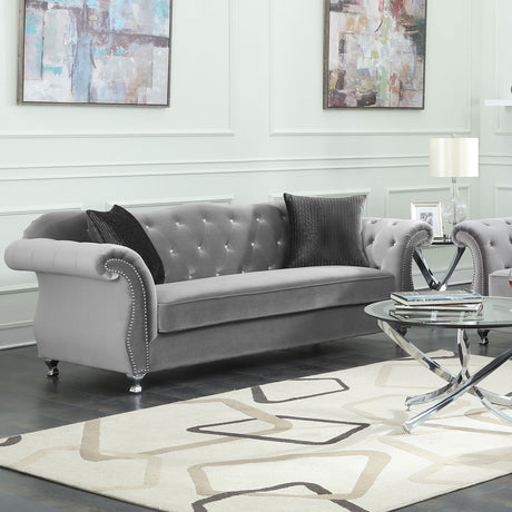 Sofa - Frostine Button Tufted Sofa Silver