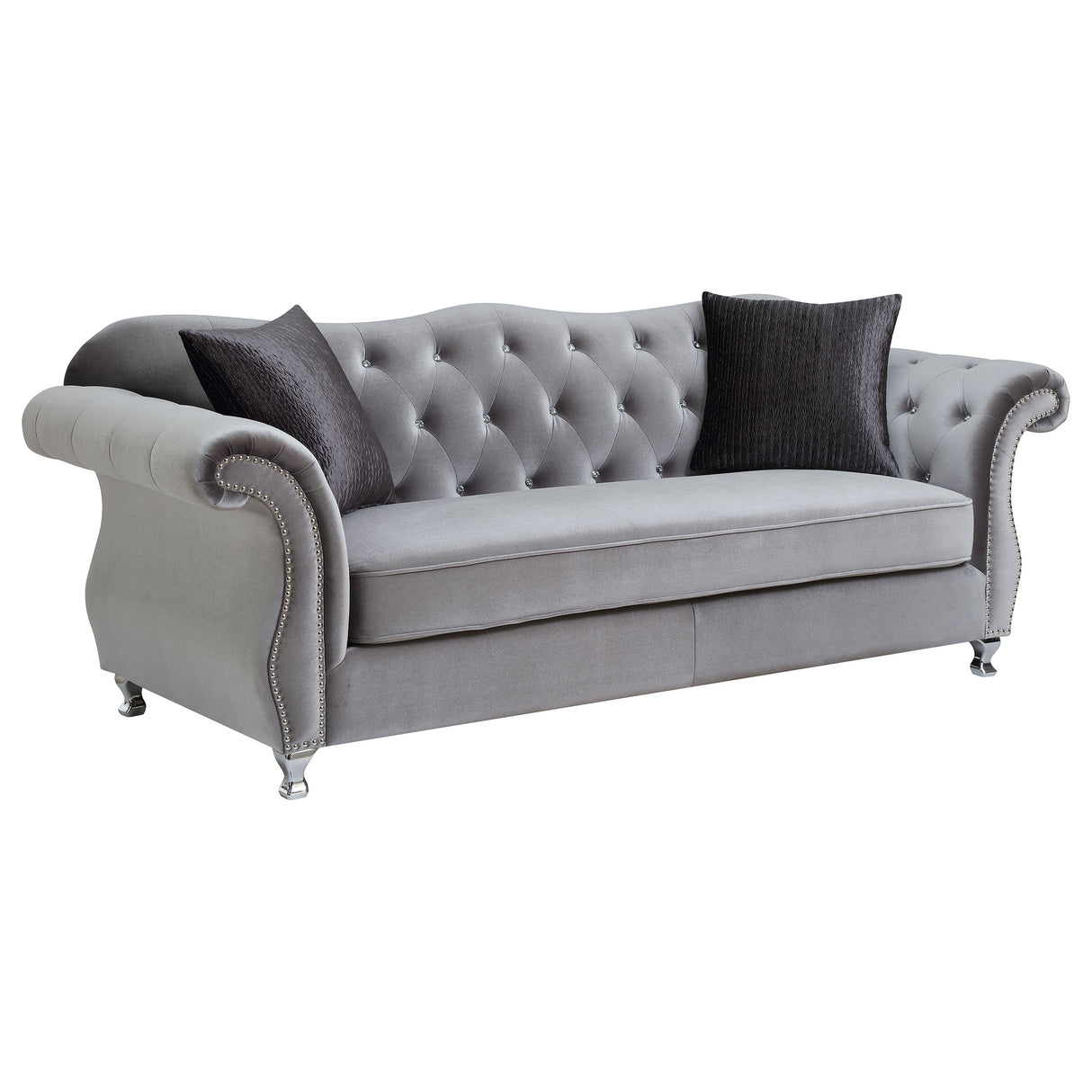 Sofa - Frostine Button Tufted Sofa Silver