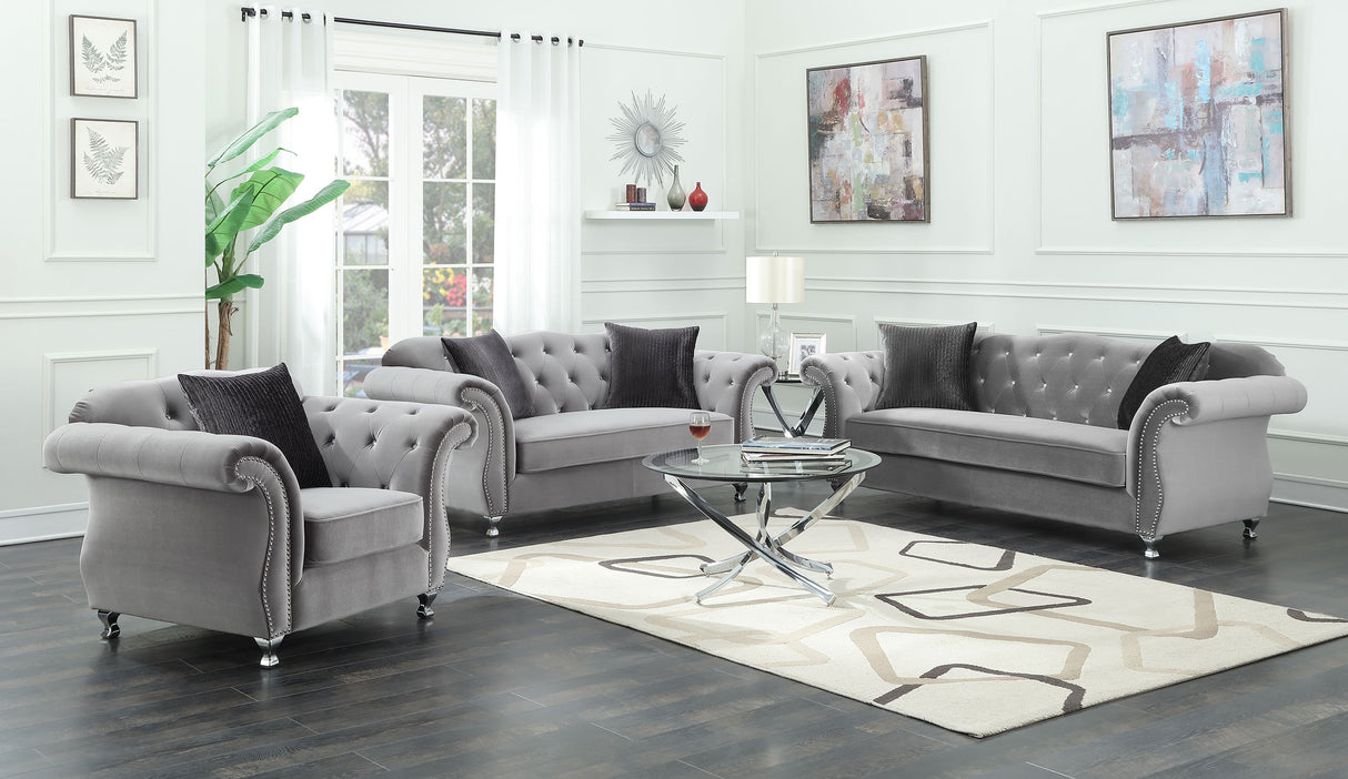 Sofa - Frostine Button Tufted Sofa Silver