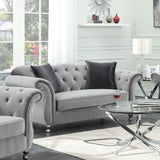 Loveseat - Frostine Button Tufted Loveseat Silver