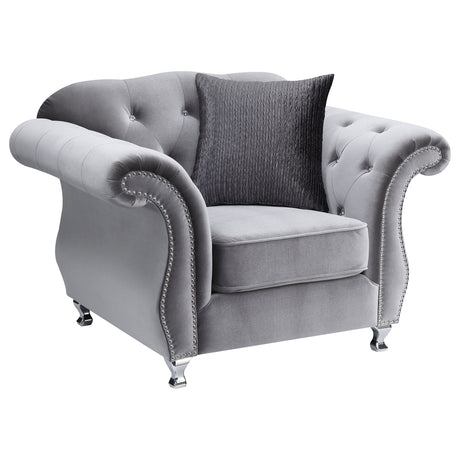 Chair - Frostine Button Tufted Chair Silver