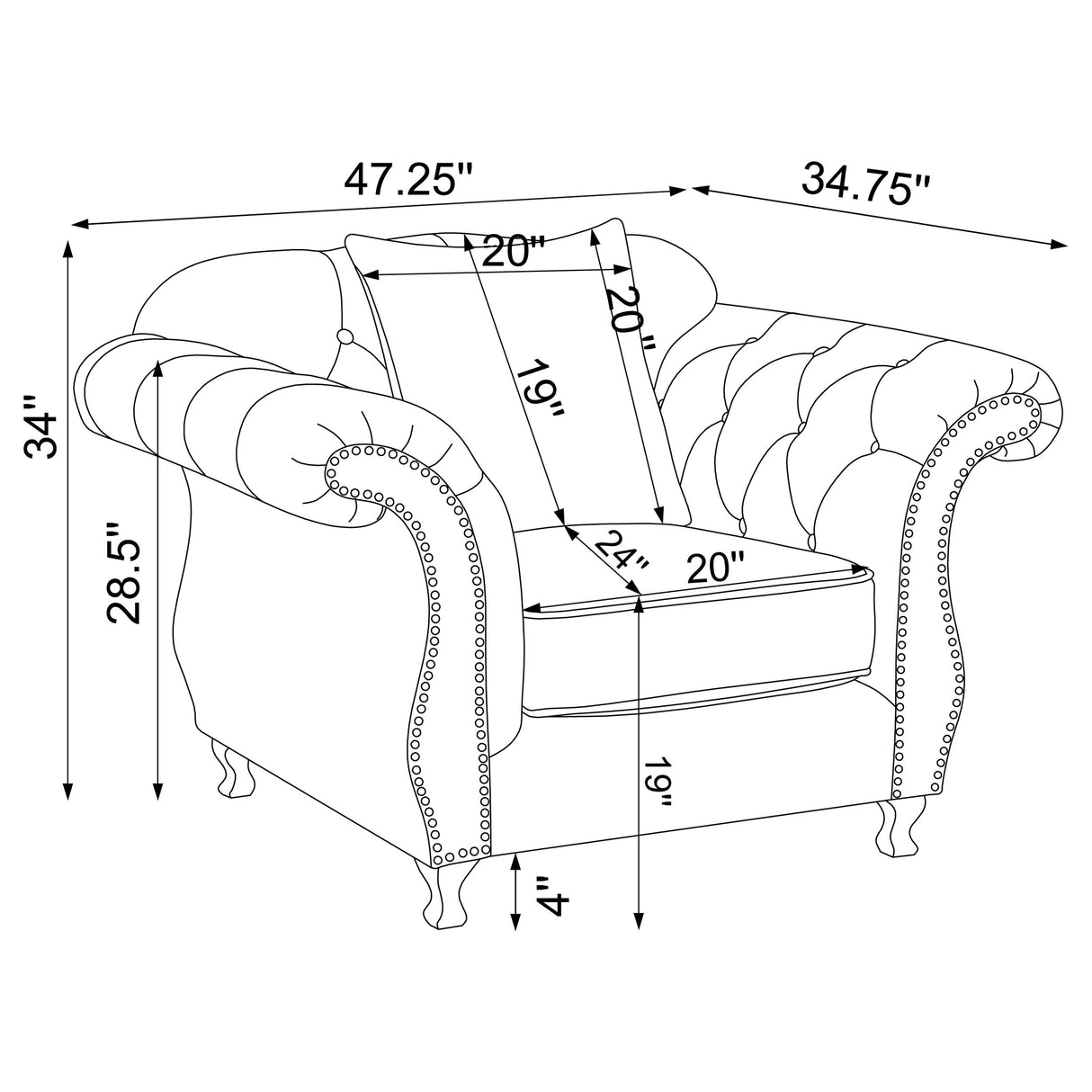 Chair - Frostine Button Tufted Chair Silver