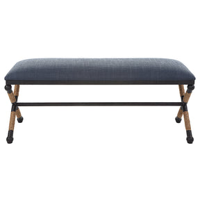 Firth Rustic Bench Navy - Blue / Light Brown by Uttermost - View 1