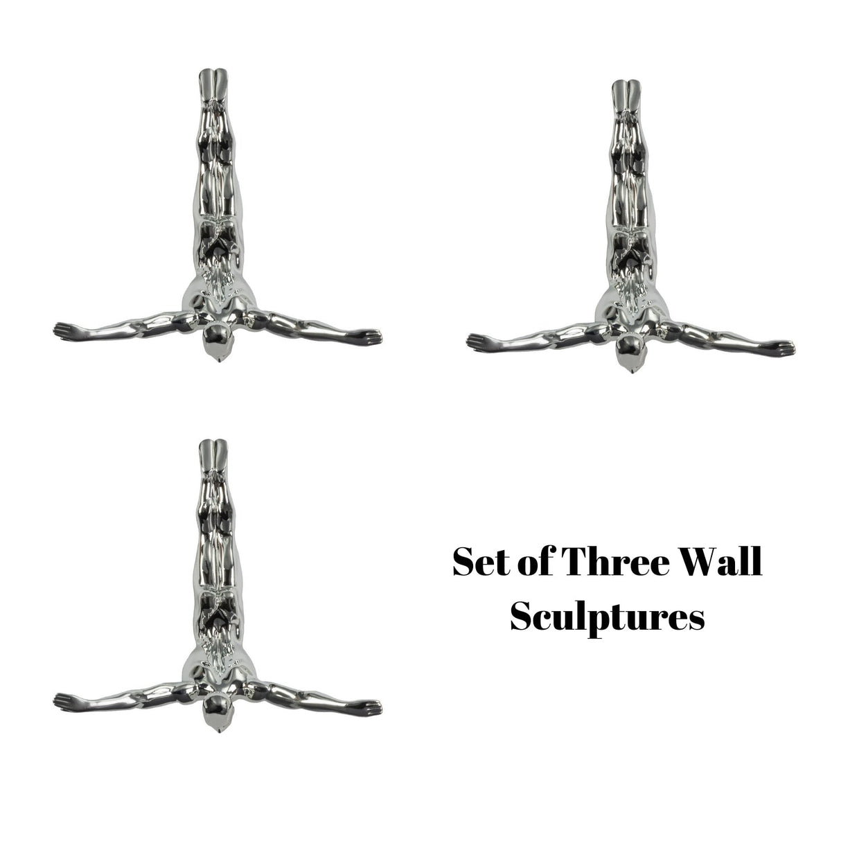 Set of Three Large Wall Divers // Semi Chrome  | Finesse - Home Elegance USA