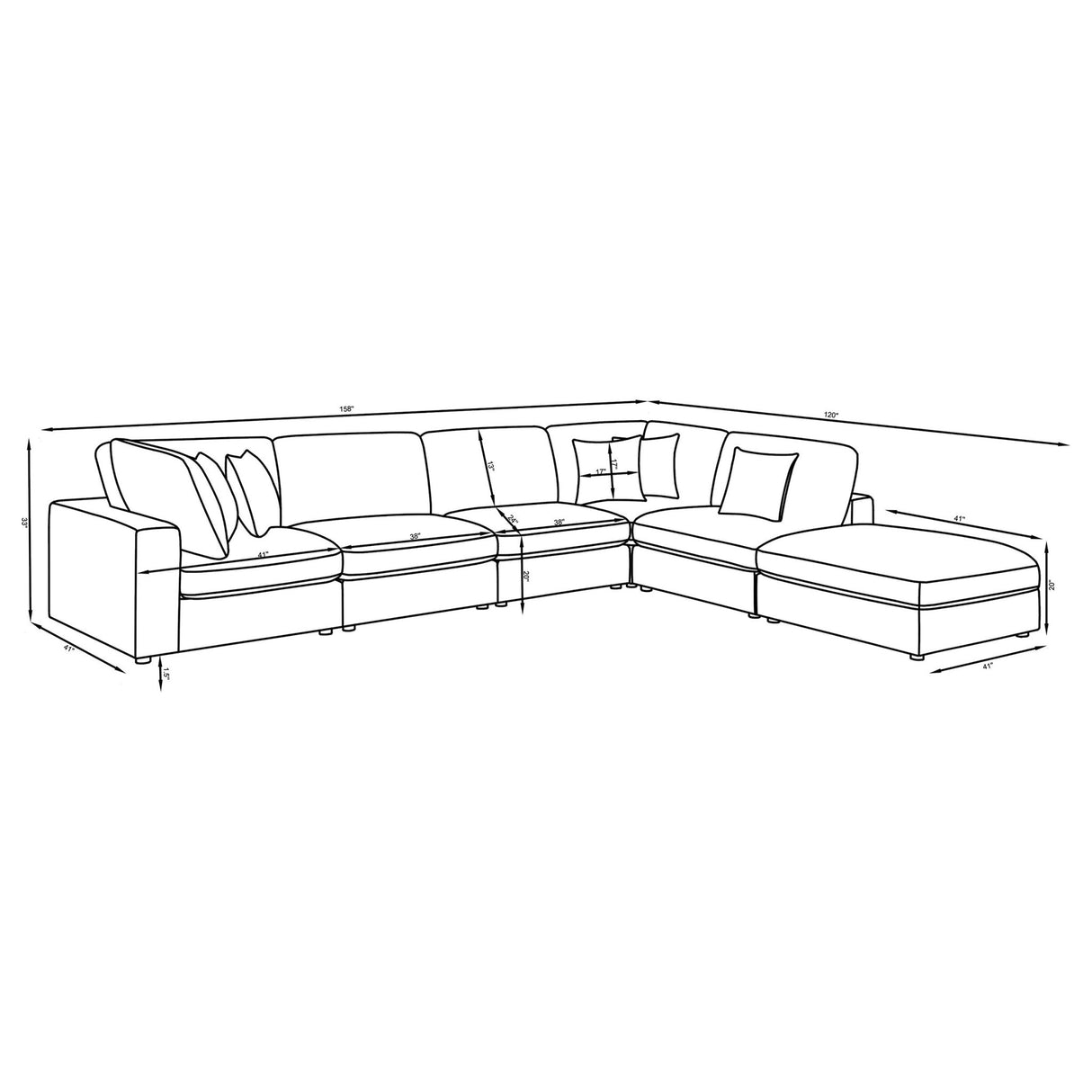 Serene 6 - piece Upholstered Modular Sectional Charcoal | Coaster | Home Elegance USA