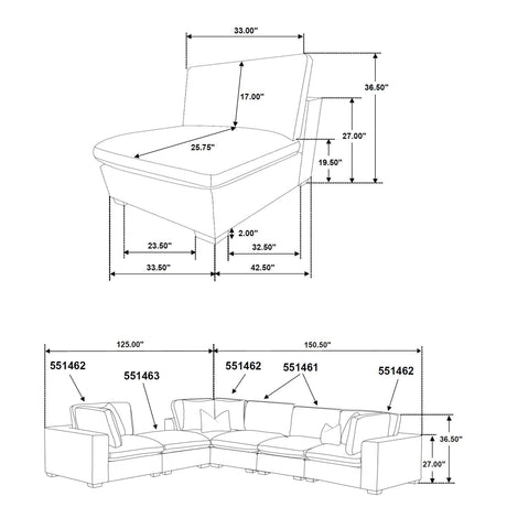 Modular Sectional 5 Pc Set - Lakeview 5-piece Upholstered Modular Sectional Sofa Dark Chocolate