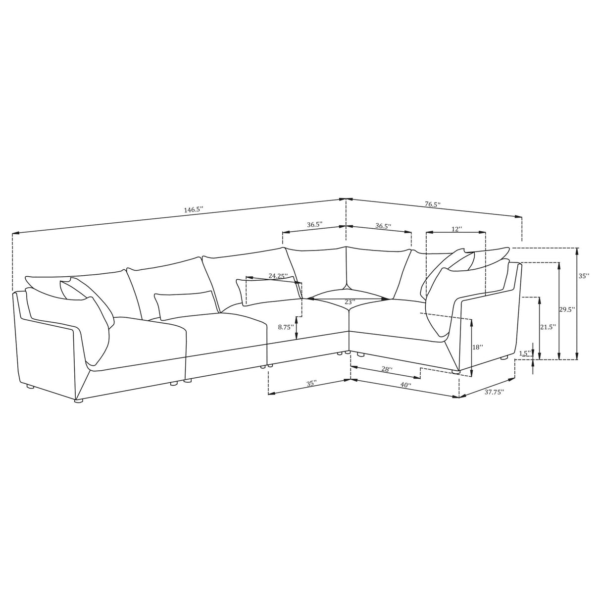 Sasha 5 - piece Upholstered Modular Sectional Sofa Barely Black - 551681 - SETA - image - 16