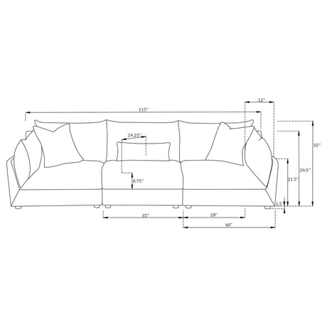 Sofa - Sasha 3-Piece Upholstered Sofa Barely Black