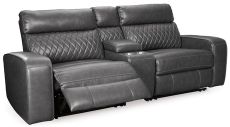 Gray Samperstone 55203S3 3-Piece Power Reclining Sectional Loveseat - Faux Leather | Ashley - Home Elegance USA