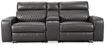 Ashley Gray Samperstone 55203S3 3 - Piece Power Reclining Sectional Loveseat - Faux Leather | Home Elegance USA